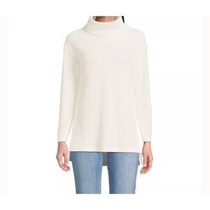 Lands' End Women's Top White Cotton Waffle Knit Cowl Long Sleeves Tunic Size M‎